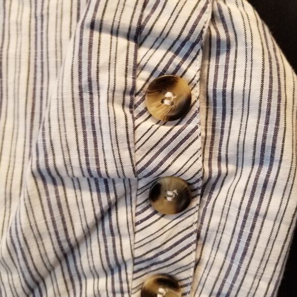 Japna White & Blue Stripe Cotton High Rise Crop Leg Jumpsuit Juniors Size XS - Picture 4 of 11